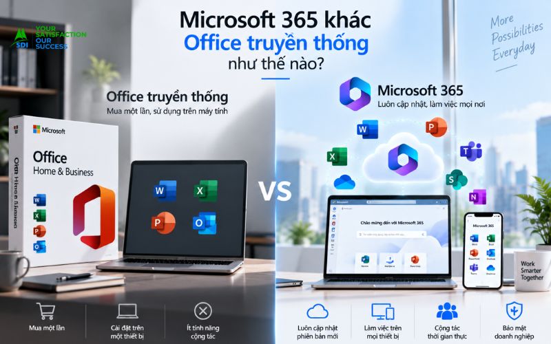 Microsoft 365 khác Office truyền thống như thế nào